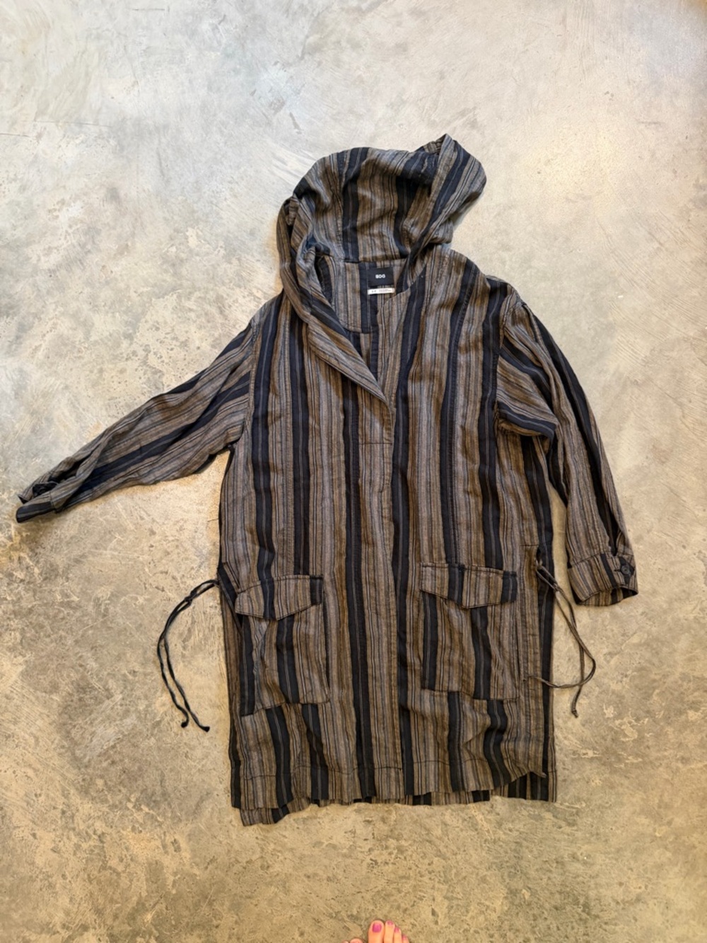 Striped Hooded Long Jacket — Neutral Stripes